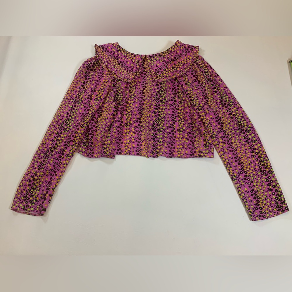 Reclaimed Vintage cropped longsleeve tieback shirt, women’s 4 pink floral (L)